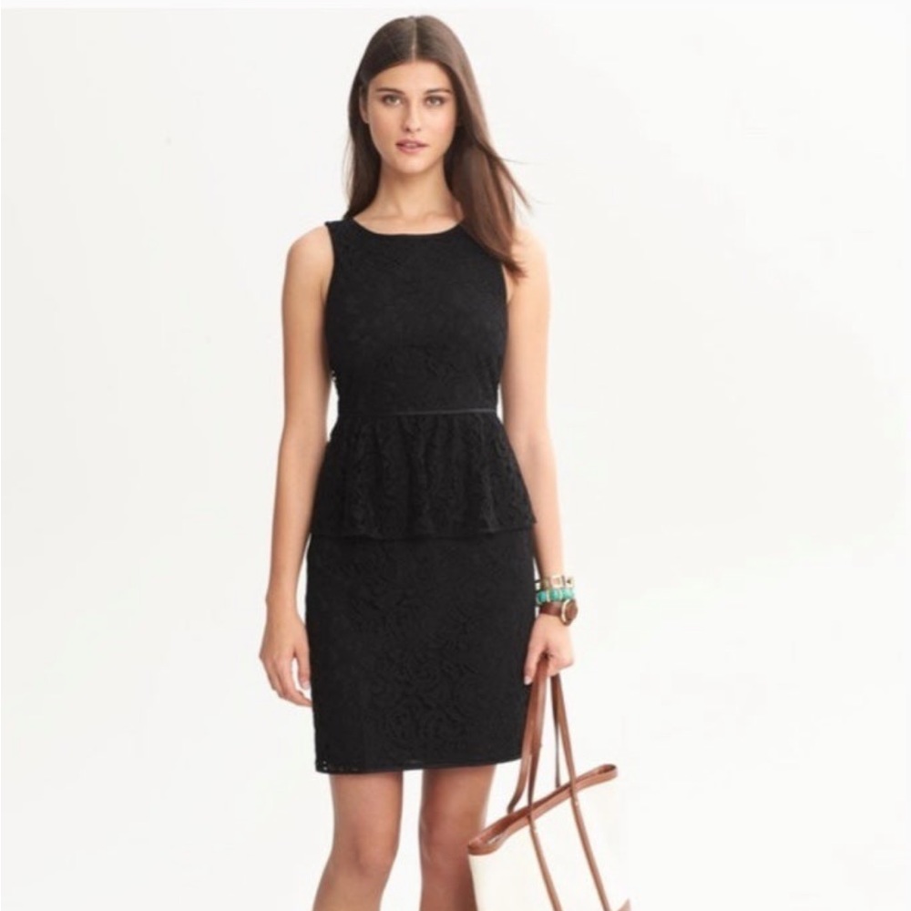 Banana Republic Black Lace Overlay Peplum Dress sz 2